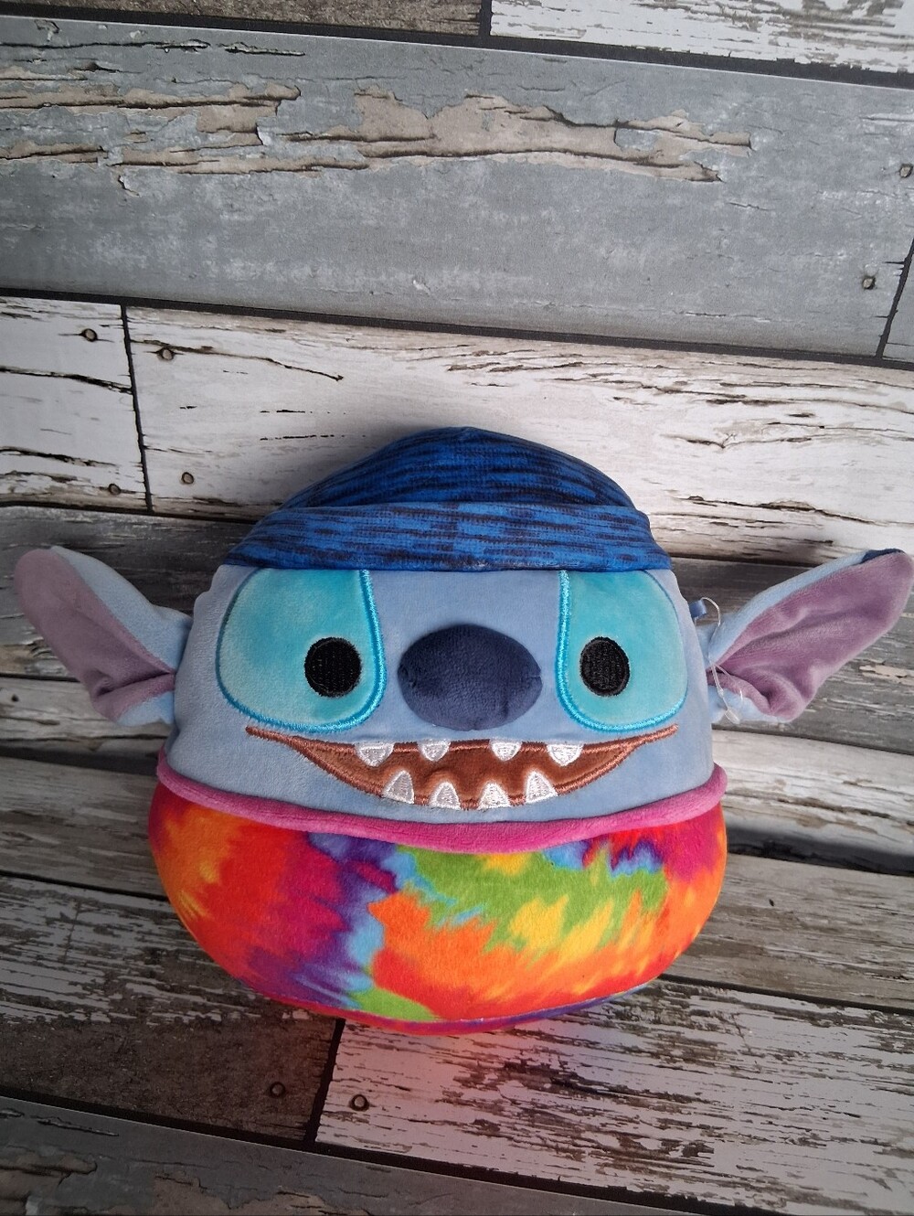 Loungefly Blue Stitch Plush Pouch with Rainbow Tie-Dye Base